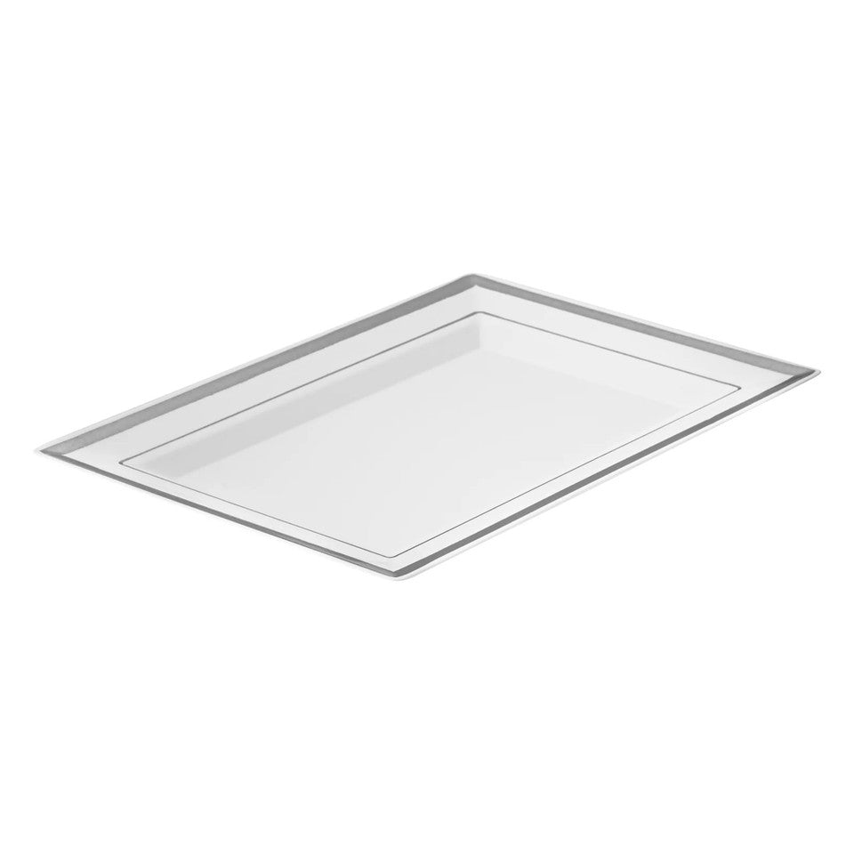 Rectangle White Plastic Silver-Rimmed Plate